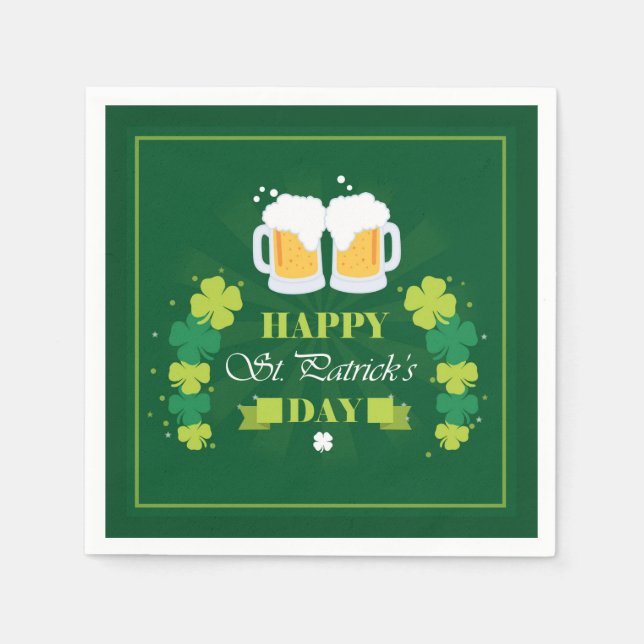 Happy St. Patricks Day Beer and Clovers Napkins (Front)