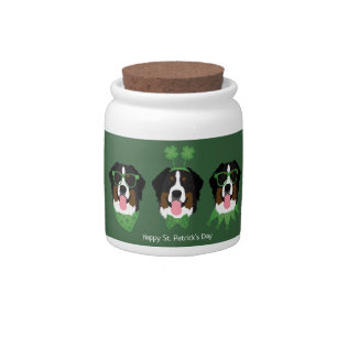 Happy St Patricks Day Bernese Mountain Dogs Candy Jar