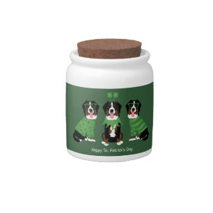 Happy St Patricks Day Bernese Mountain Dogs Candy Jar