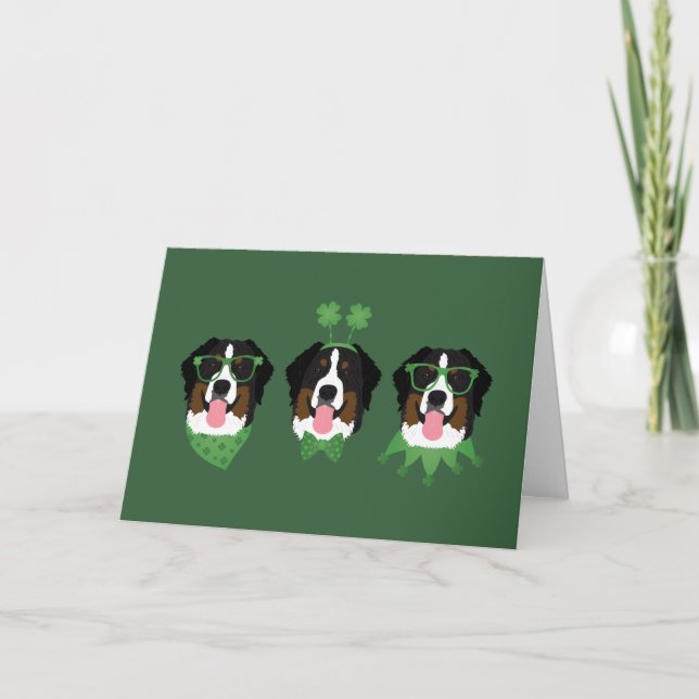 Happy St Patricks Day Bernese Mountain Dogs Holiday Card (Front)