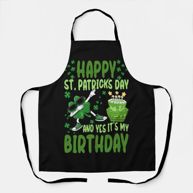 Happy St Patricks Day Birthday Shamrock Dab Bday P Apron (Front)