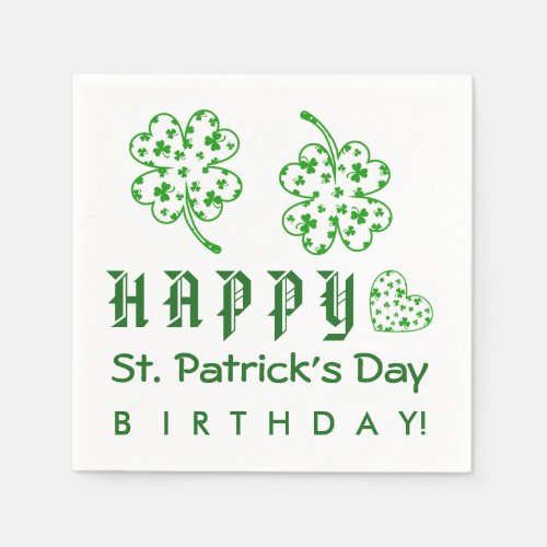 Happy St Patricks Day Birthday Shamrocks A03A Napkins