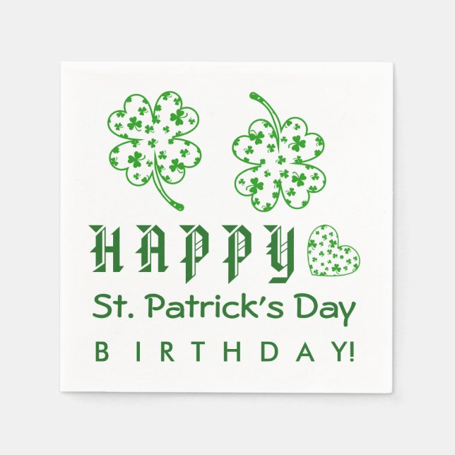 Happy St. Patrick's Day Birthday Shamrocks A03A Napkins (Front)