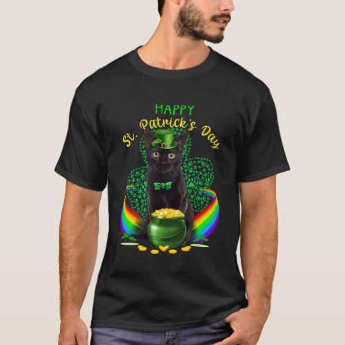 Happy St Patricks Day Black Cat Leprechaun Hat Sha T_Shirt