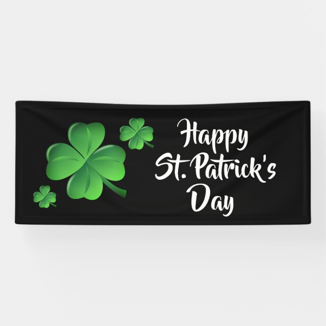 Happy St Patricks Day Black Green Shamrock Party Banner (Horizontal)