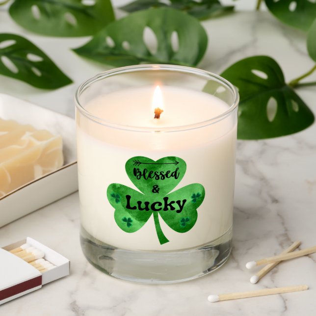 Happy St. Patrick's Day  Blessed and Lucky Scented Candle (Lit)