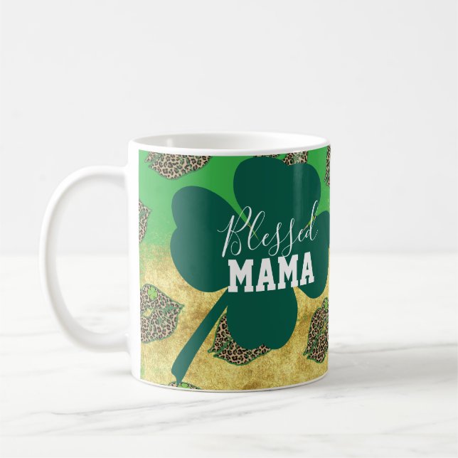 Happy St Patricks Day Blessed Mom Mama  Coffee Mug (Left)