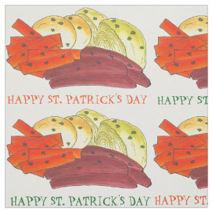 Happy St. Patrick's Day Boiled Corned Beef Cabbage Fabric