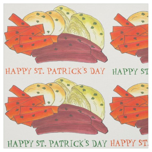 Happy St. Patrick's Day Boiled Corned Beef Cabbage Fabric