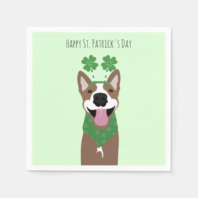 Happy St Patricks Day Brown Dog Green Napkins (Front)