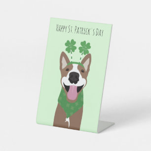 Happy St Patricks Day Brown Dog Green Pedestal Sign