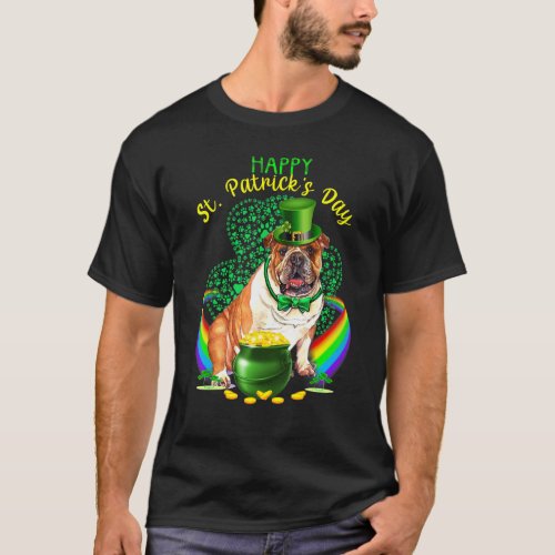 Happy St Patricks Day Bulldog Leprechaun Hat Shamr T_Shirt
