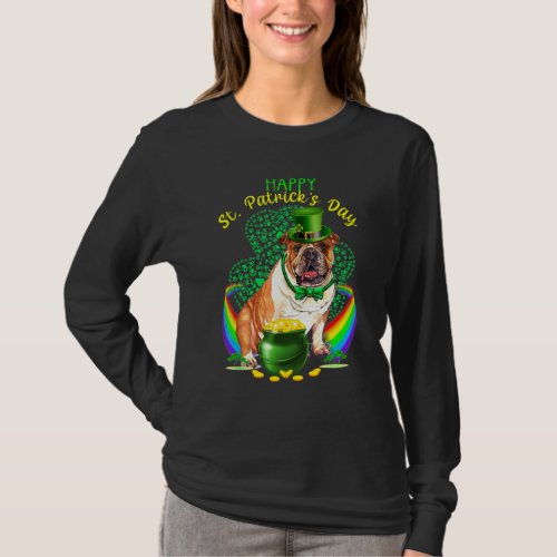 Happy St Patricks Day Bulldog Leprechaun Hat Shamr T_Shirt