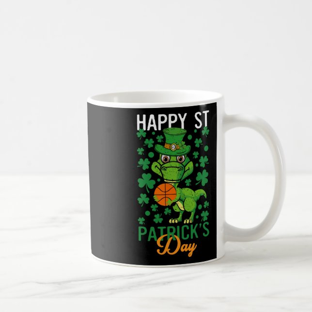 Happy St Patricks Day Bysketbyll T-rex Day Dino Di Coffee Mug (Right)