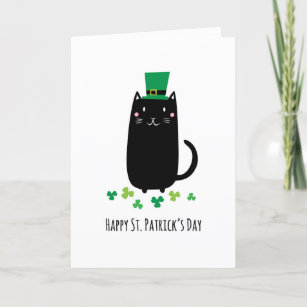 Happy St. Patrick's day card with black cat