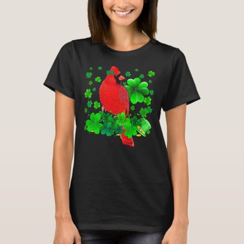 Happy St Patricks Day Cardinal Bird With Shamrock T_Shirt
