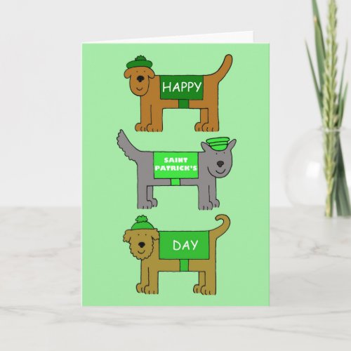 Happy St Patricks Day Cartoon Dogs Card