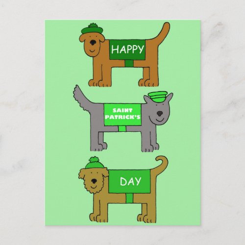 Happy St Patricks Day Cartoon Dogs Postcard