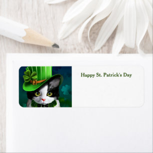 Happy St. Patrick's Day Cat return address label