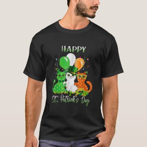 Happy St Patricks Day Cats Ireland Flag Shamrock L T_Shirt