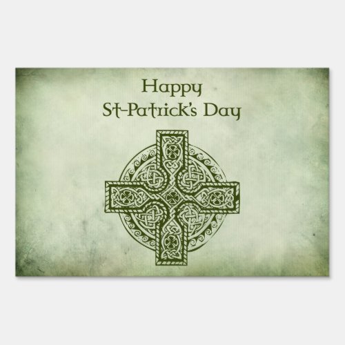 Happy St Patricks Day Celtic Cross Yard Sign