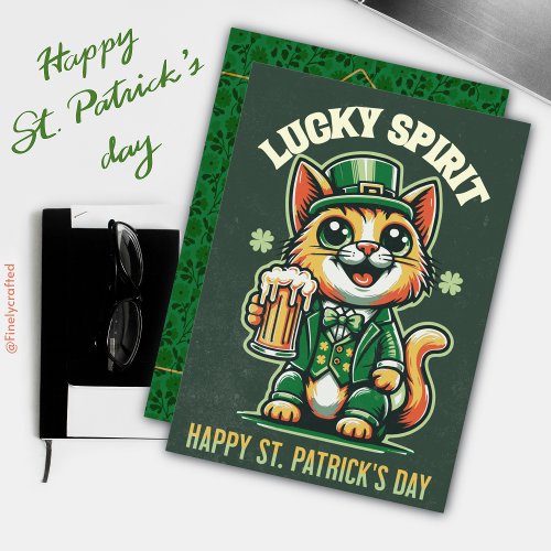 Happy St Patricks Day Celtic Irish Lucky Cat Holiday Card