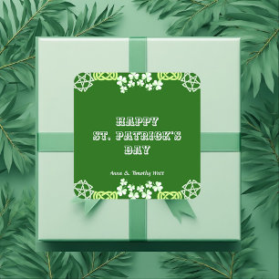 Happy St Patricks Day Celtic Lucky Shamrock Border Square Sticker