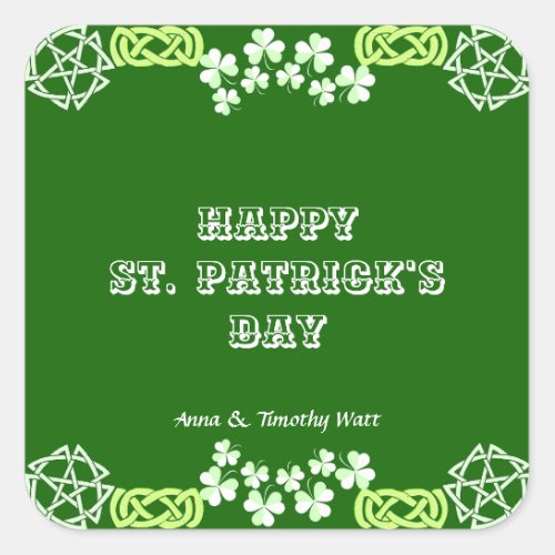Happy St Patricks Day Celtic Lucky Shamrock Border Square Sticker