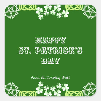 Happy St Patricks Day Celtic Lucky Shamrock Border Square Sticker