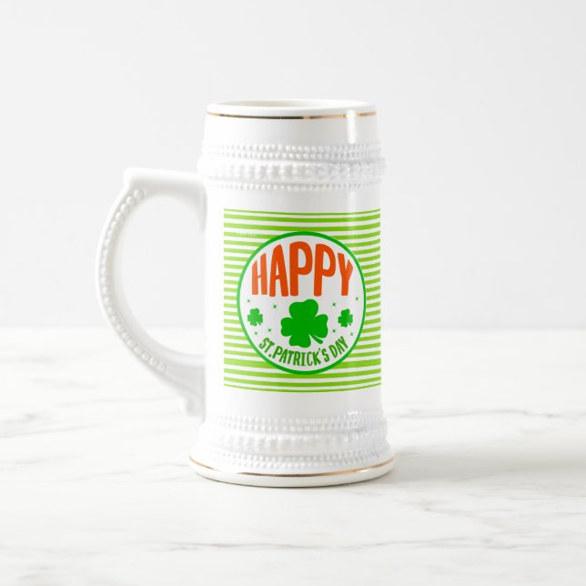 Happy St. Patrick's Day Circle Design-63501 Beer Stein (Left)