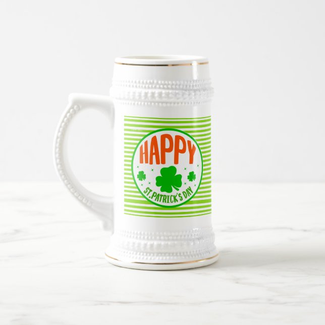 Happy St. Patrick's Day Circle Design Beer Stein (Left)
