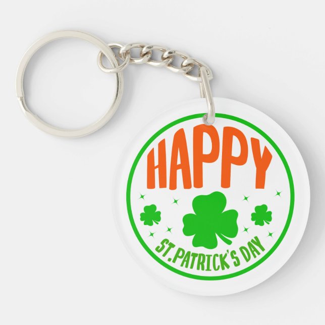 Happy St. Patrick's Day Circle Design Keychain (Front)