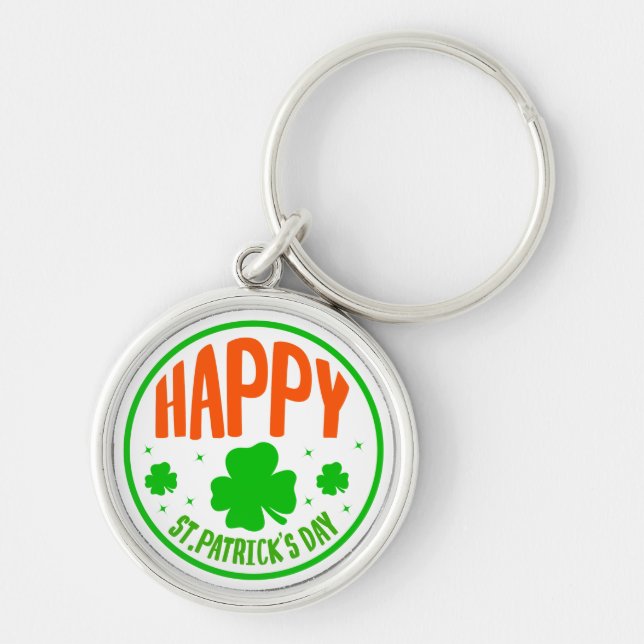 Happy St. Patrick's Day Circle Design Keychain (Front)