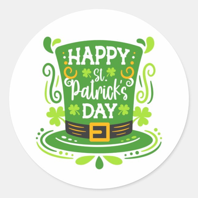 Happy St. Patrick's Day Classic Round Sticker (Front)