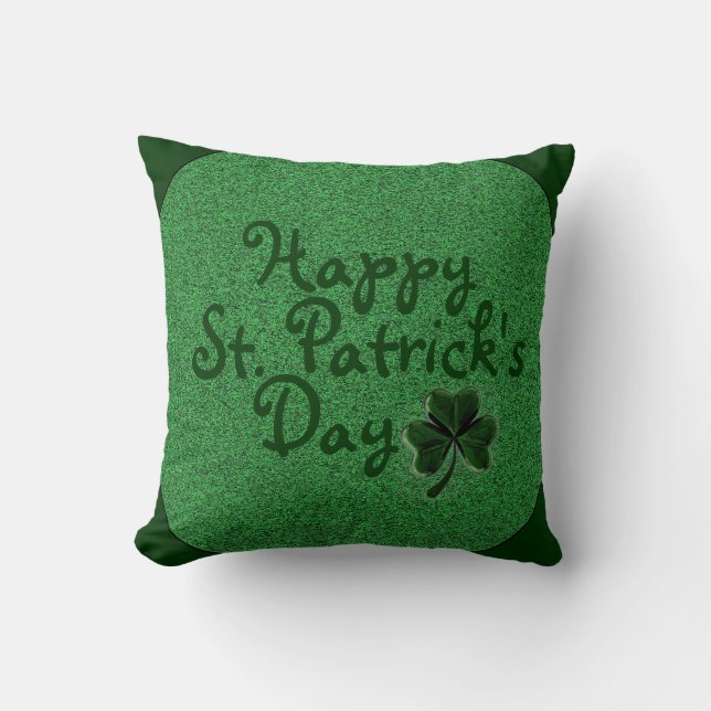 Happy St. Patrick's Day Clover Decorative Pillow (Front)