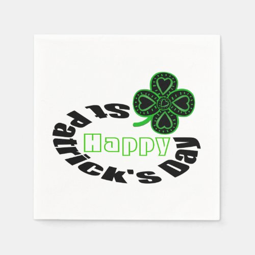 Happy St Patricks Day Clover heart Paper Napkin