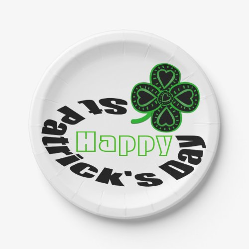 Happy St Patricks Day Clover heart Paper Plate