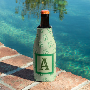 Happy St Patrick's day clover shamrock monogram Ca Bottle Cooler