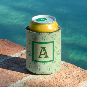 Happy St Patrick's day clover shamrock monogram Can Cooler