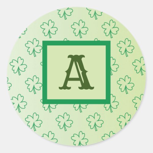 Happy St Patricks day clover shamrock monogram Classic Round Sticker