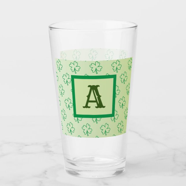 Happy St Patrick's day clover shamrock monogram Glass (Front)