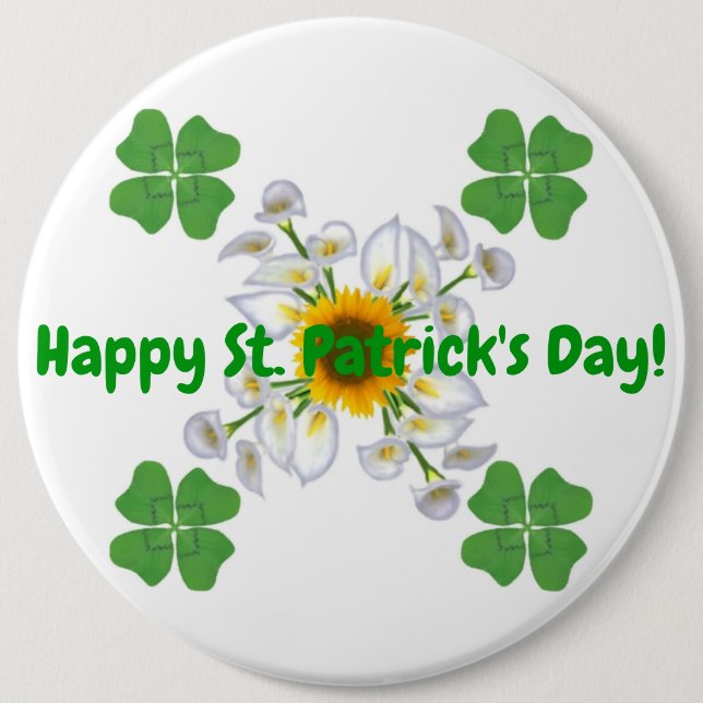 Happy St. Patrick's Day ! Clover with Calla Button (Front)