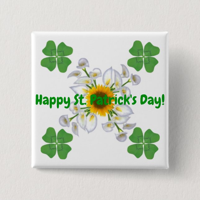 Happy St. Patrick's Day ! Clover with Calla Button (Front)