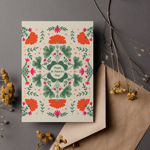 Happy St Patricks Day clovers and flowers Card