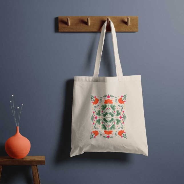 Happy St. Patrick's Day clovers and flowers Tote Bag (Creator Uploaded)