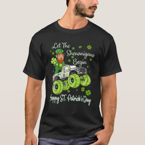 Happy St Patricks Day Clovers Monster Truck T_Shirt