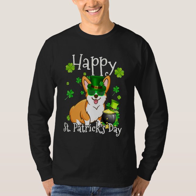 Happy St Patrick's Day Corgi Dog Irish Shamrock Co T-Shirt (Front)