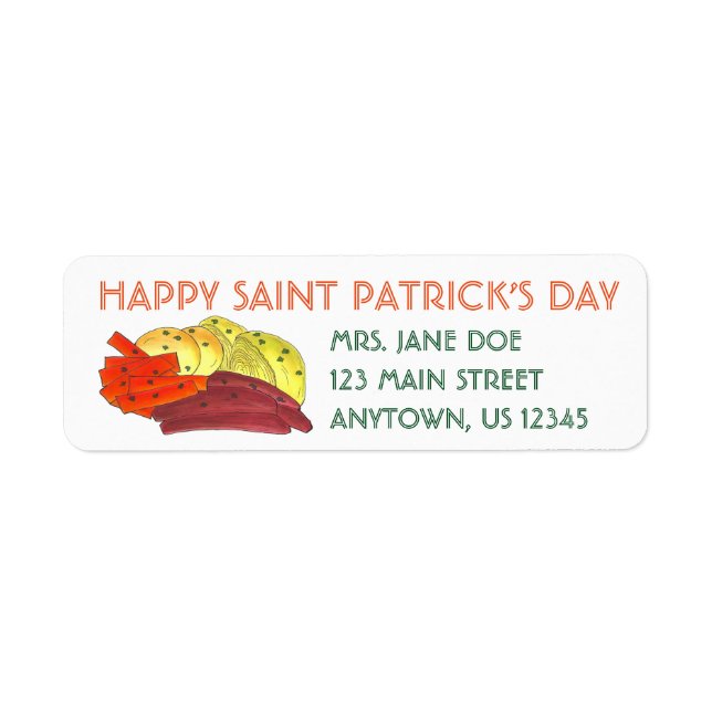 Happy St. Patrick's Day Corned Beef and Cabbage Label (Front)