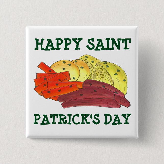 Happy St. Patrick's Day Corned Beef Cabbage Potato Pinback Button (Front)