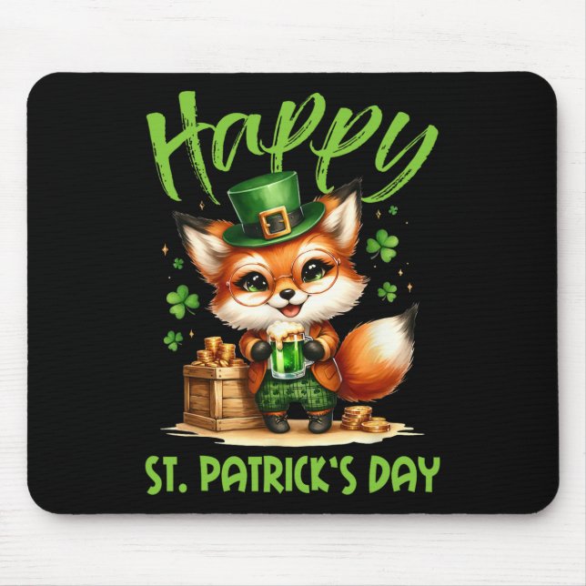 Happy St Patricks Day Costume Outfit Fox Irish Bee Mouse Pad (Front)